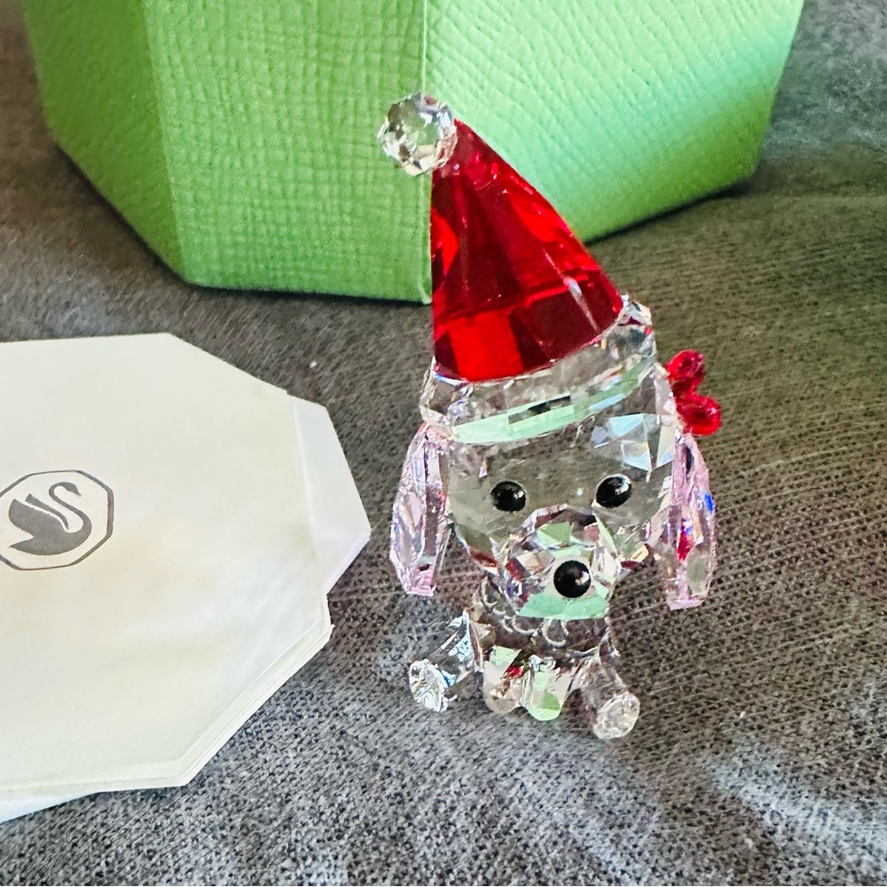 NEW Swarovski Crystal Dog Figurine with Red Hat IN BOX